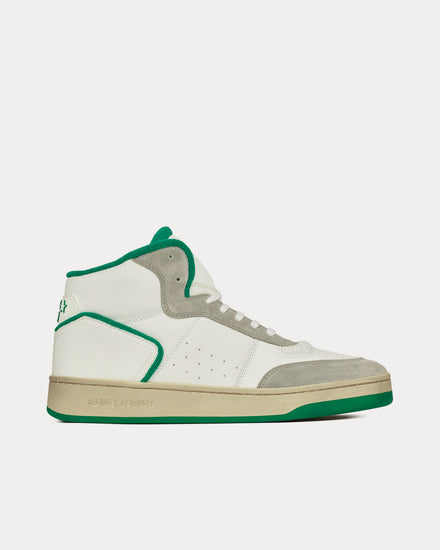 Saint Laurent SL/80 Leather & Suede Blanc Optique / Paris Roof / Garden Green High Top Sneakers - 1