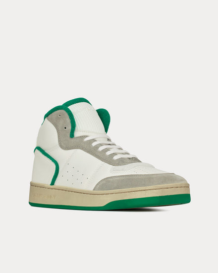 Saint Laurent SL/80 Leather & Suede Blanc Optique / Paris Roof / Garden Green High Top Sneakers - 3