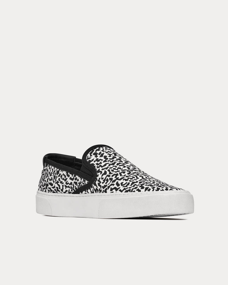Saint Laurent Venice Sparkle Print Canvas White Slip On Sneakers - 4