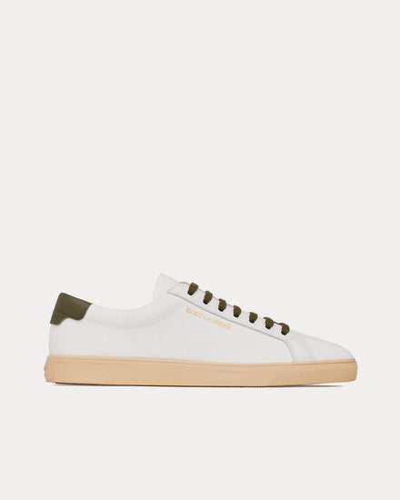 Saint Laurent Andy Canvas & Leather White / Dark Green Low Top Sneakers - 1