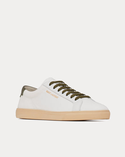 Saint Laurent Andy Canvas & Leather White / Dark Green Low Top Sneakers - 3