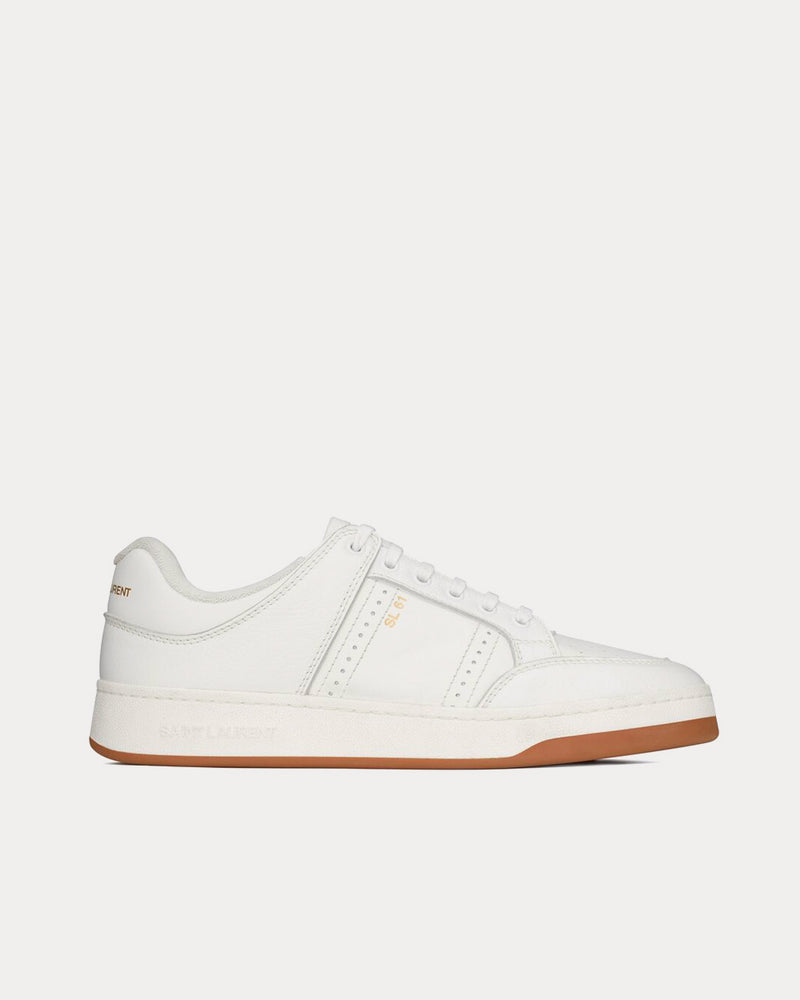 Saint Laurent SL/61 Grained Leather White Low Top Sneakers - 1