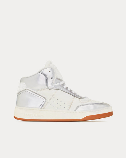 Saint Laurent SL/80 Smooth & Grained Leather Argent Et Blanc Optique Mid Top Sneakers - 1