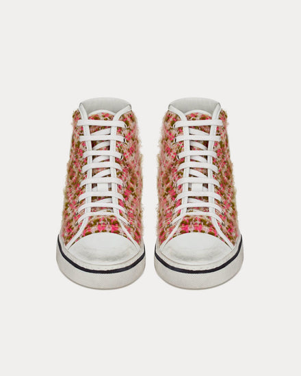 Saint Laurent Bedford Tweed & Leather Green Absinthe / Pink Mid Top Sneakers - 2