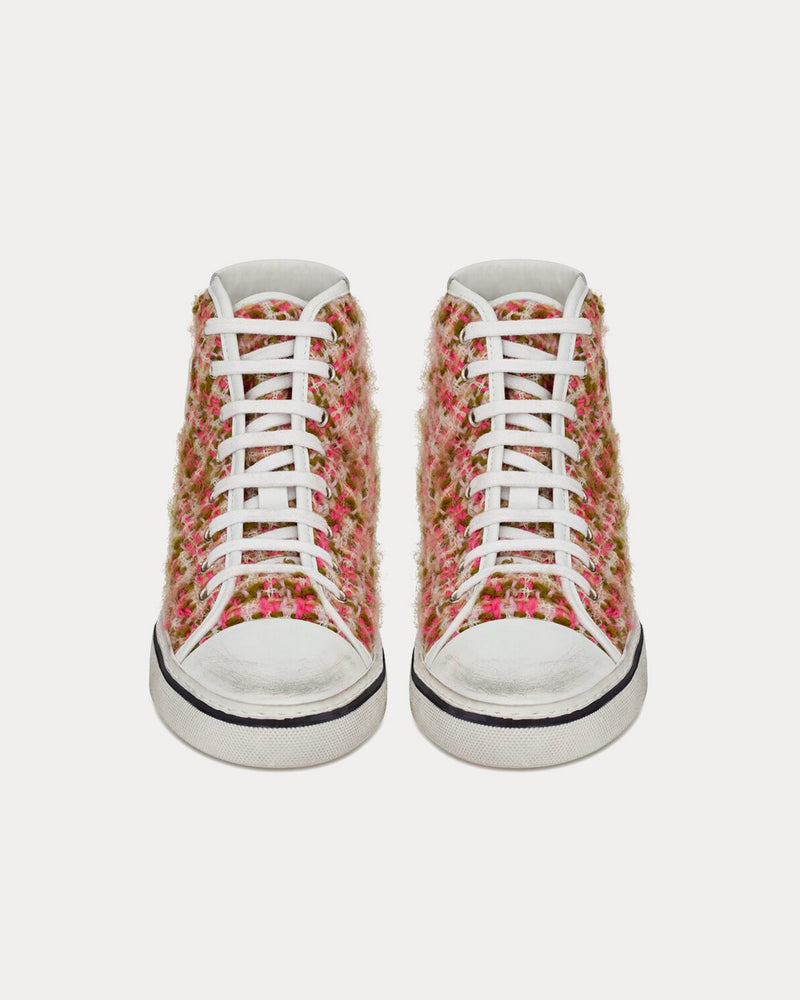 Saint Laurent Bedford Tweed & Leather Green Absinthe / Pink Mid Top Sneakers - 2