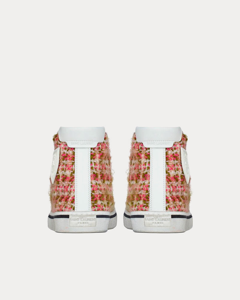 Saint Laurent Bedford Tweed & Leather Green Absinthe / Pink Mid Top Sneakers - 3