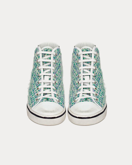Saint Laurent Bedford Tweed & Leather Parme / Turquoise Mid Top Sneakers - 2