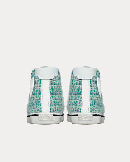 Saint Laurent Bedford Tweed & Leather Parme / Turquoise Mid Top Sneakers - 3
