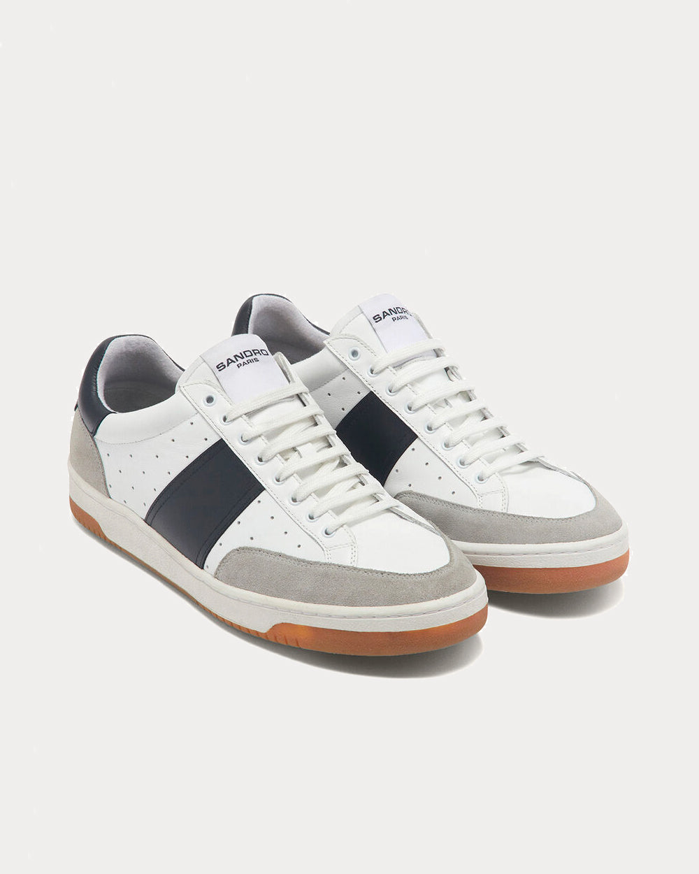 Sandro - Leather Stripe White Low Top Sneakers