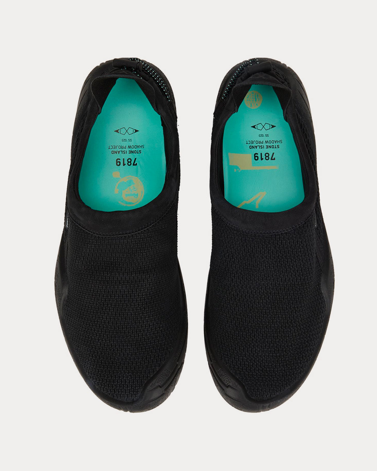 Stone Island Shadow Project - Shadow Moc Leather Mesh Effect Black Slip On Sneakers