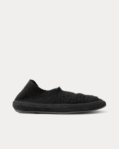 The Row Brushed-Cashmere Black Slippers