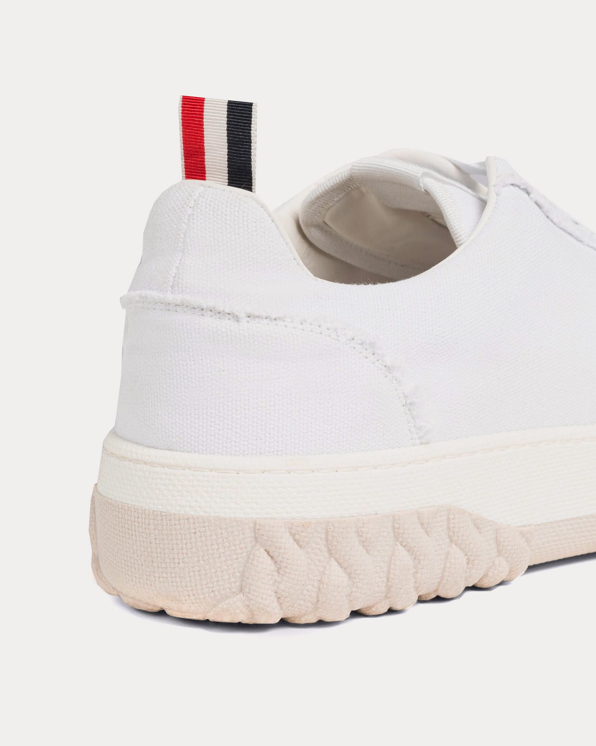 Thom Browne - Field Frayed Canvas & Cable Knit Sole White Low Top Sneakers