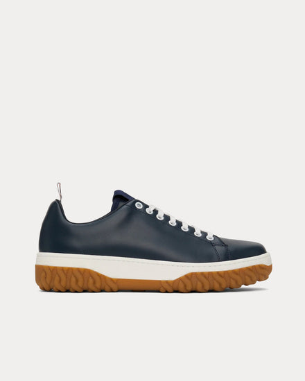 Thom Browne Court Vitello Calf Leather Navy Low Top Sneakers - 1