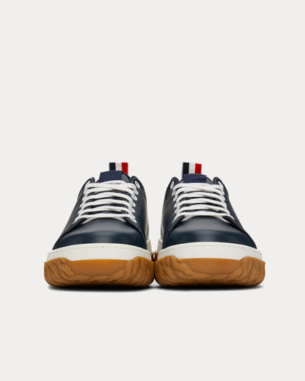 Thom Browne Court Vitello Calf Leather Navy Low Top Sneakers - 3