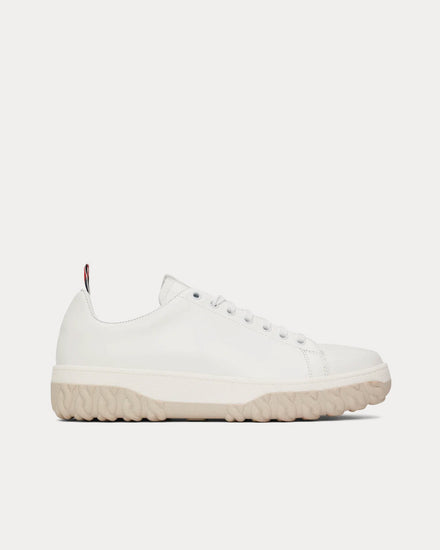 Thom Browne Court Vitello Calf Leather White Low Top Sneakers - 1