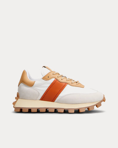 Tod's 1T Suede & Fabric Brown / White / Red Low Top Sneakers