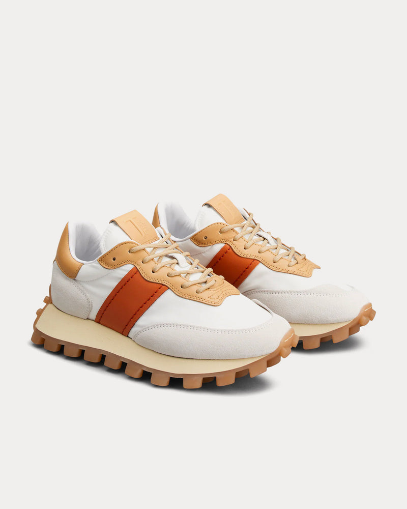 Tod's 1T Suede & Fabric Brown / White / Red Low Top Sneakers - 2