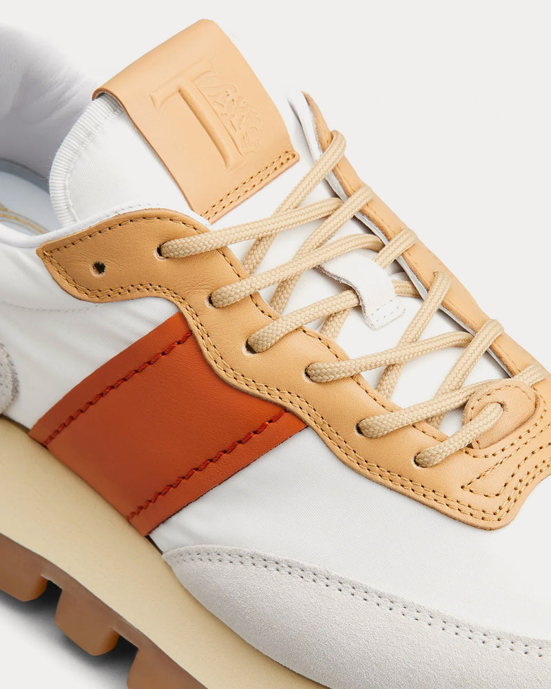 Tod's 1T Suede & Fabric Brown / White / Red Low Top Sneakers - 5