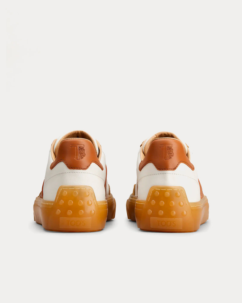 Tod's Logo Stamped Smooth Leather & Suede White / Brown Low Top Sneakers - 3