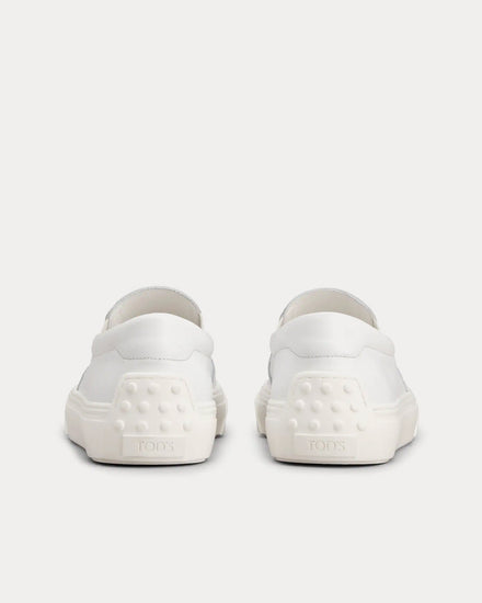 Tod's Stamped Monogram Leather White Slip On Sneakers - 3