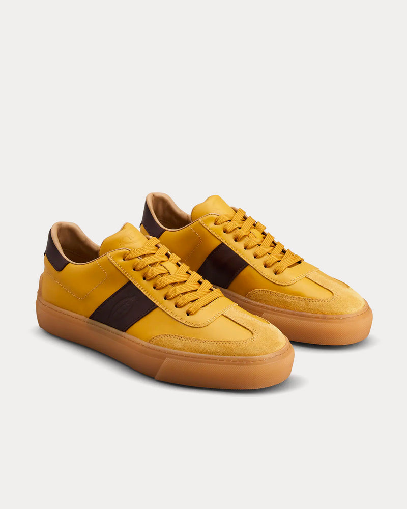 Tod's Logo Stamped Smooth Leather & Suede Yellow / Brown Low Top Sneakers - 2