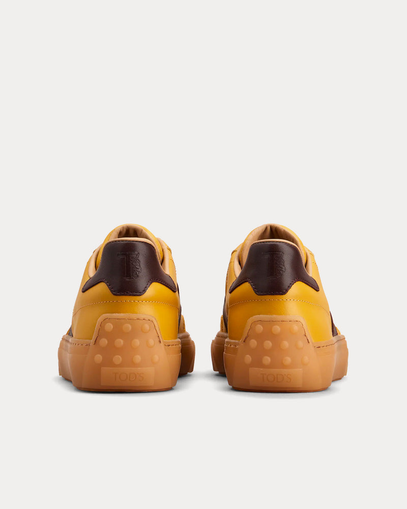 Tod's Logo Stamped Smooth Leather & Suede Yellow / Brown Low Top Sneakers - 3