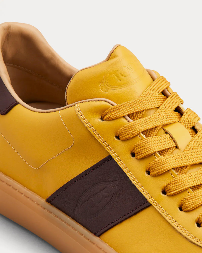 Tod's Logo Stamped Smooth Leather & Suede Yellow / Brown Low Top Sneakers - 5