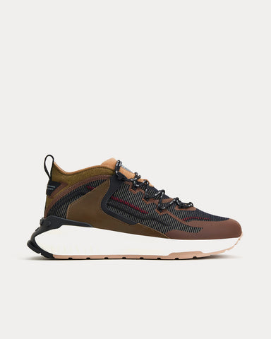 Tod's No_Code J in Technical Fabric & Leather Black / Brown Mid Top Sneakers