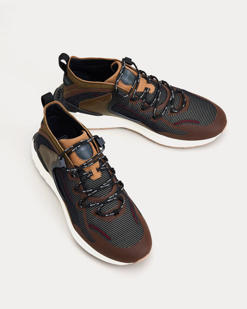 Tod's No_Code J in Technical Fabric & Leather Black / Brown Mid Top Sneakers - 2