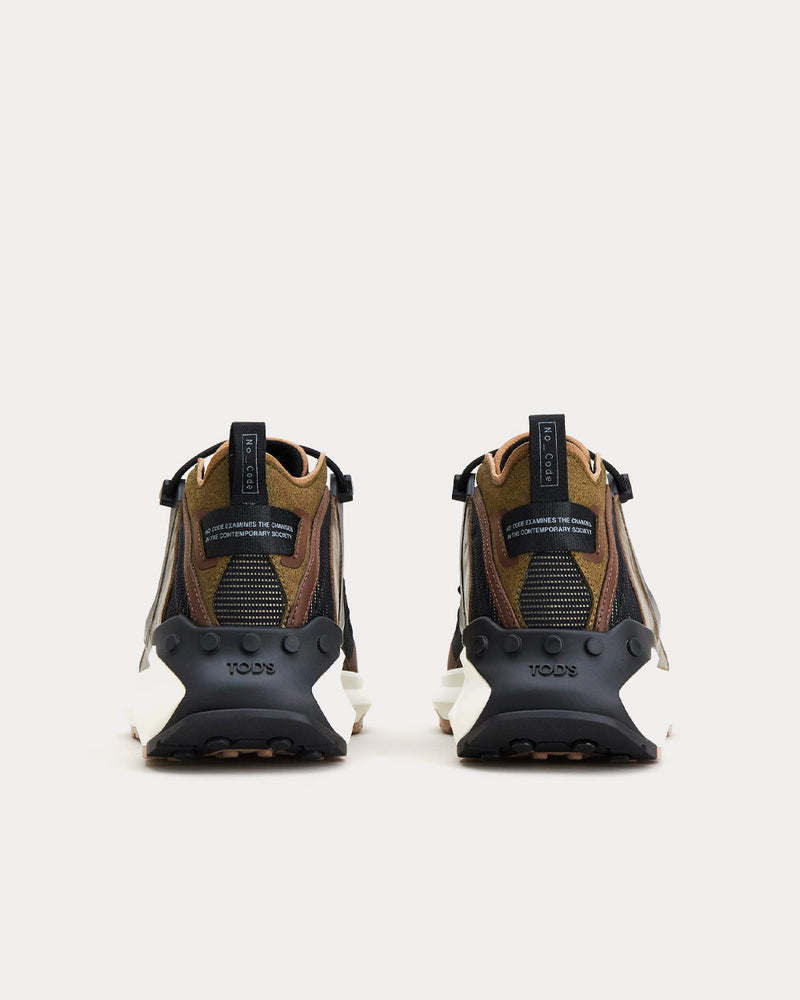 Tod's No_Code J in Technical Fabric & Leather Black / Brown Mid Top Sneakers - 3