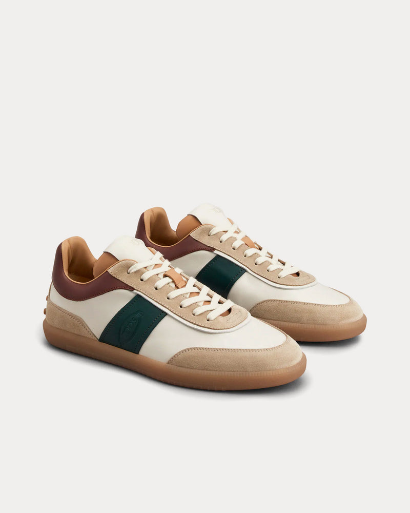 Tod's Tabs Suede & Smooth Leather Brown / Green / Off-White Low Top Sneakers - 2