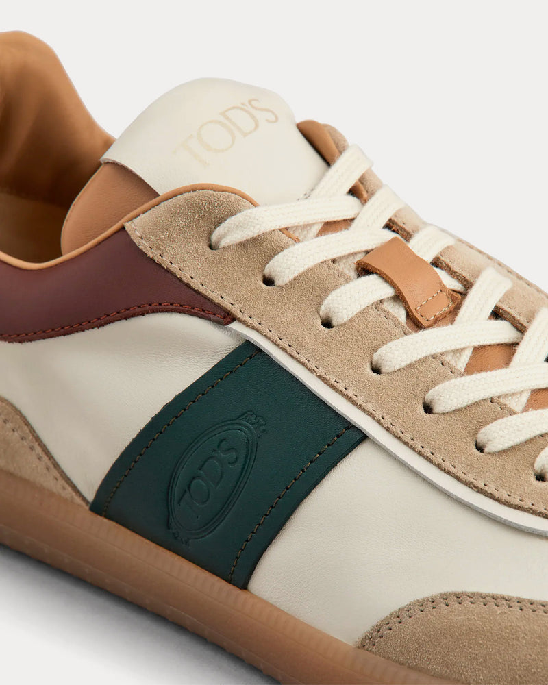 Tod's Tabs Suede & Smooth Leather Brown / Green / Off-White Low Top Sneakers - 5
