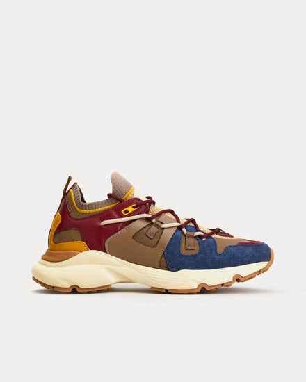 Tod's Leather & Technical Fabric Brown / Burgundy / Yellow Low Top Sneakers - 1
