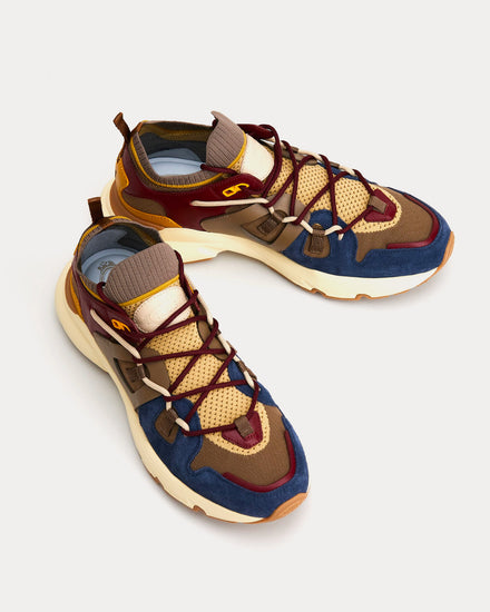 Tod's Leather & Technical Fabric Brown / Burgundy / Yellow Low Top Sneakers - 2