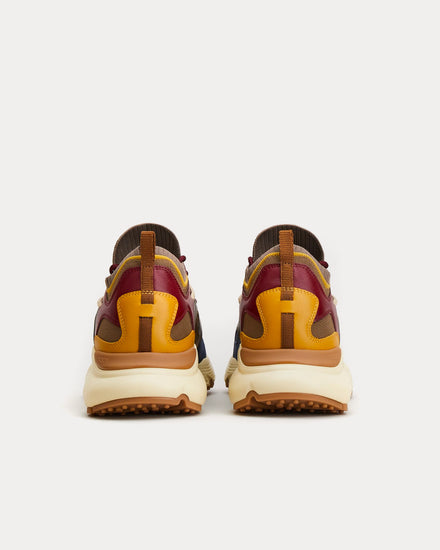 Tod's Leather & Technical Fabric Brown / Burgundy / Yellow Low Top Sneakers - 3