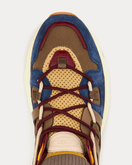 Tod's Leather & Technical Fabric Brown / Burgundy / Yellow Low Top Sneakers - 5