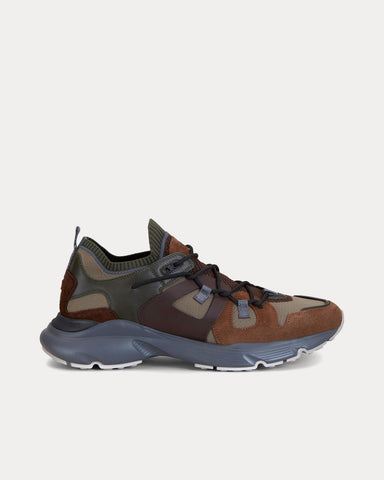 Tod's Leather & Technical Fabric Brown / Green Low Top Sneakers