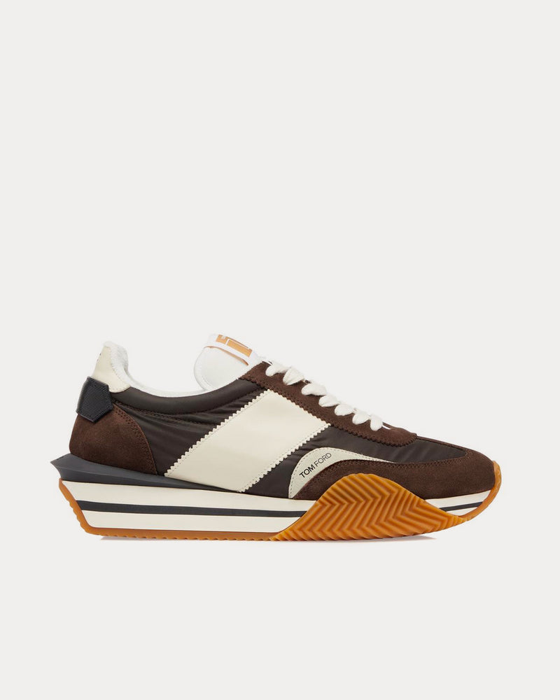 Tom Ford James Suede & Technical Fabric Brown / Ivory Cream Low Top Sneakers - 1