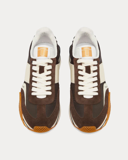 Tom Ford James Suede & Technical Fabric Brown / Ivory Cream Low Top Sneakers - 2