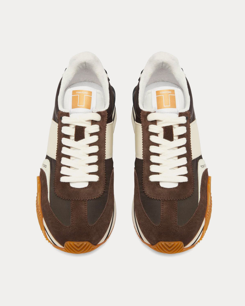 Tom Ford James Suede & Technical Fabric Brown / Ivory Cream Low Top Sneakers - 2