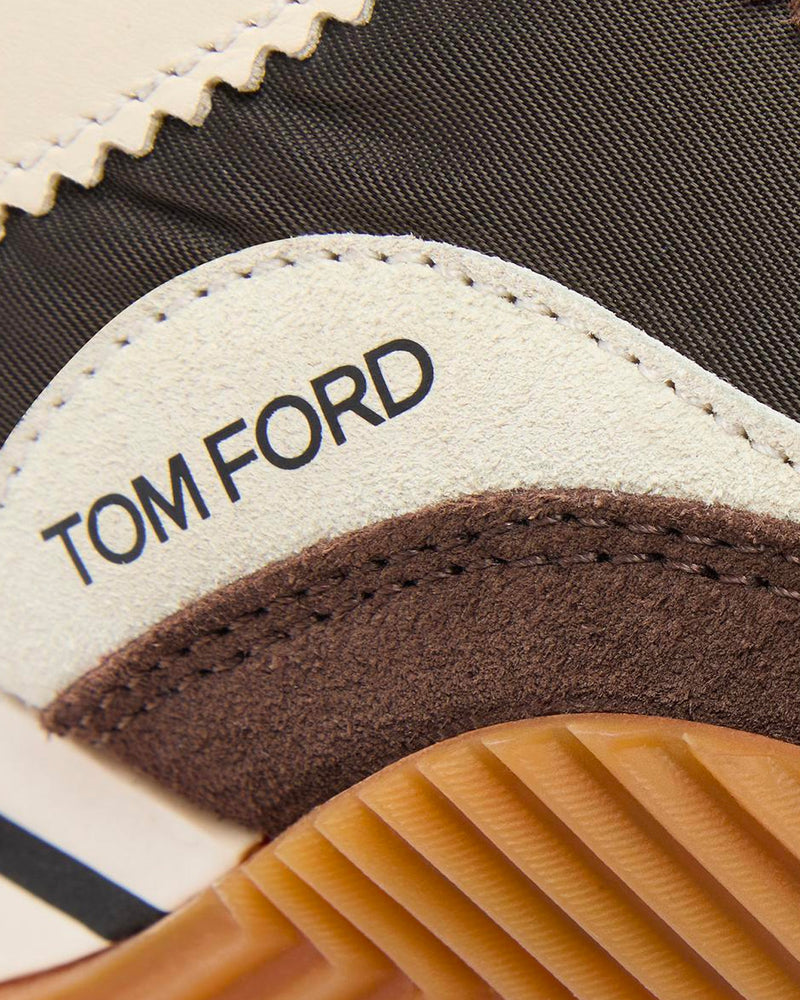 Tom Ford James Suede & Technical Fabric Brown / Ivory Cream Low Top Sneakers - 5