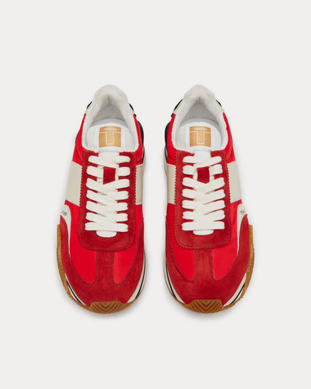 Tom Ford James Suede & Technical Fabric Red / Ivory Cream Low Top Sneakers - 2