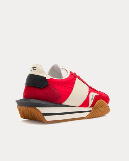 Tom Ford James Suede & Technical Fabric Red / Ivory Cream Low Top Sneakers - 3