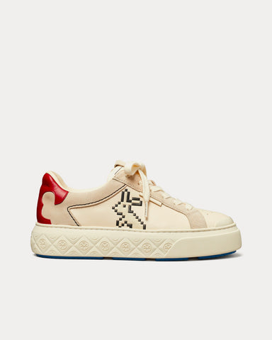 Tory Burch Ladybug Court Pixelated Rabbit Light Cream / Light Cream / Tory Red Low Top Sneakers