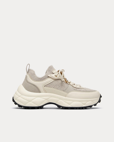 Uterqüe Leather & Knit Beige Low Top Sneakers