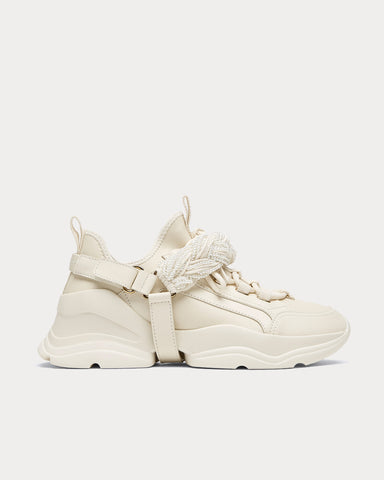 Uterqüe Leather Trainers with Detachable Diamante Cream Low Top Sneakers