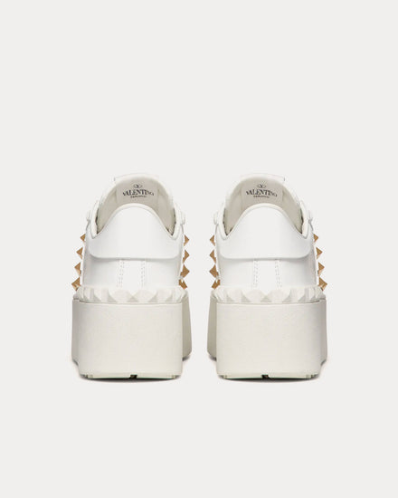 Valentino Flatform Rockstud Untitled Calfskin White Low Top Sneakers - 4