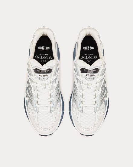 Valentino MS-2960 Fabric & Calfskin White / Silver / Pastel Grey Low Top Sneakers - 2