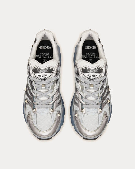 Valentino MS-2960 Fabric & Calfskin Silver / Pastel Grey / Black Low Top Sneakers - 2