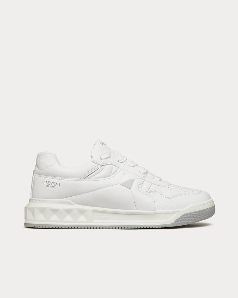 Valentino One Stud Calfskin White Low Top Sneakers - 1